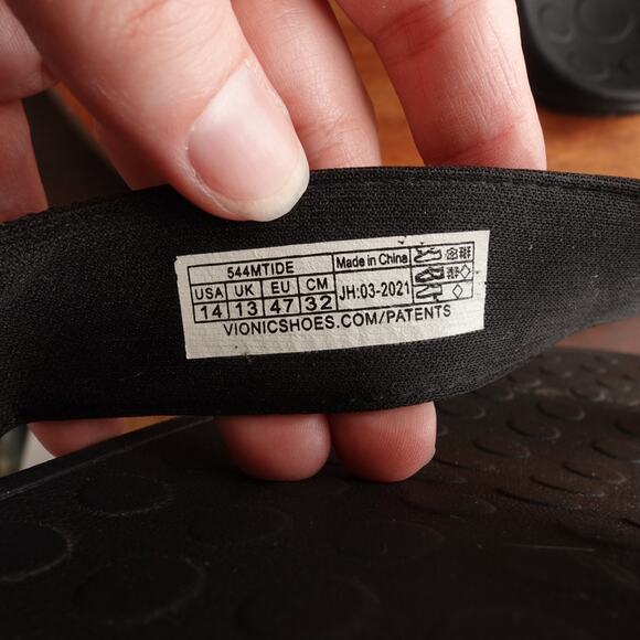 Vionic Sandals Mens Size 14 BLK Tide Leather Thong Flip Flop Comfort Beach Shoes